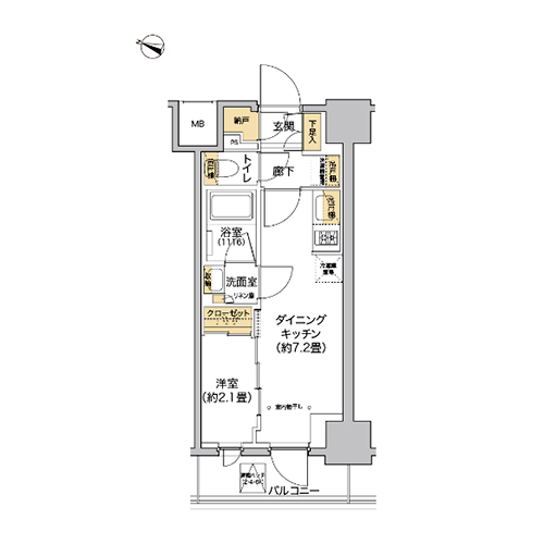 リビオメゾン西麻布(1DK[D-TYPE]：25.25㎡)の間取り画像