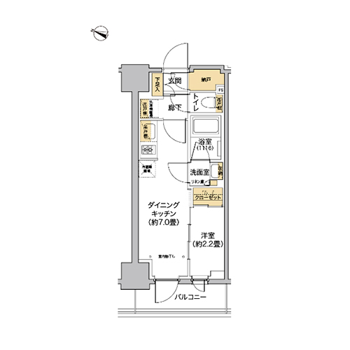 リビオメゾン西麻布(1DK[C-TYPE]：25.34㎡)の間取り画像
