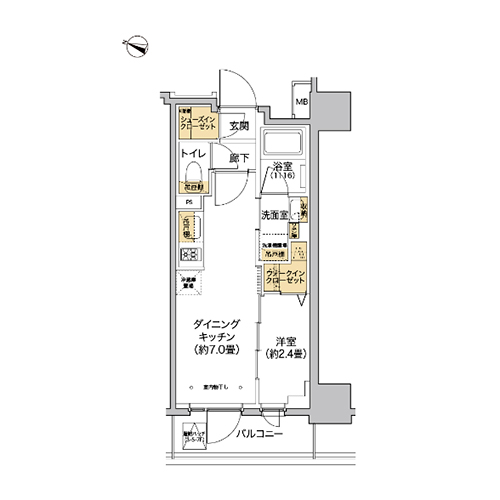 リビオメゾン西麻布(1DK[B-TYPE]：25.38㎡)の間取り画像