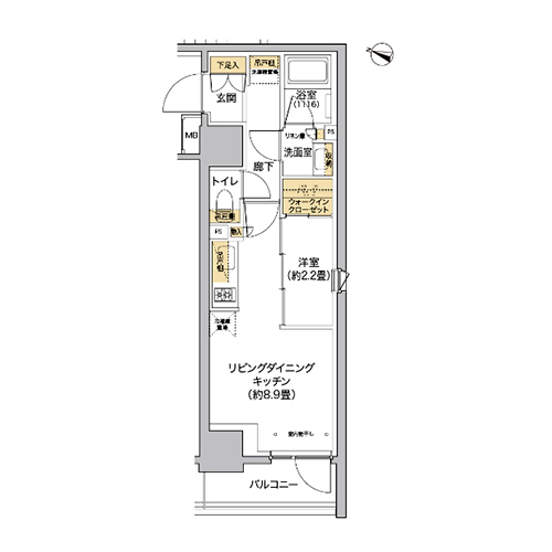 リビオメゾン西麻布(1LDK[A-TYPE]：30.88㎡)の間取り画像