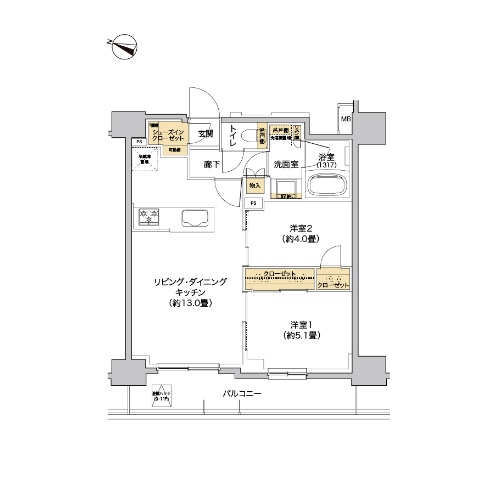 リビオメゾン西麻布(2LDK[G-TYPE]：50.25㎡)の間取り画像