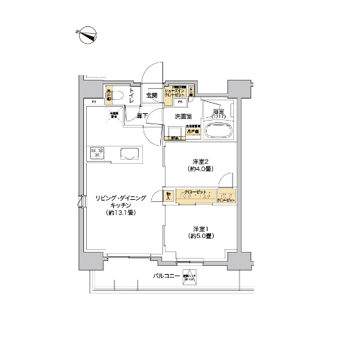リビオメゾン西麻布(2LDK[H-TYPE]：50.47㎡)の間取り画像