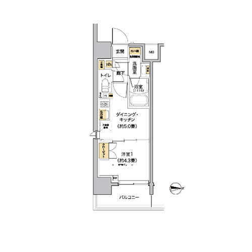 リビオメゾン芝浦(1DK[A1-TYPE]：25.11㎡)の間取り画像