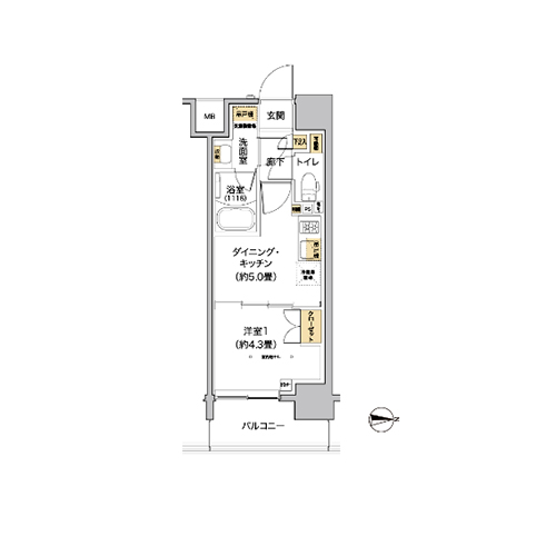 リビオメゾン芝浦(1DK[A2・A3-TYPE]：25.11㎡)の間取り画像