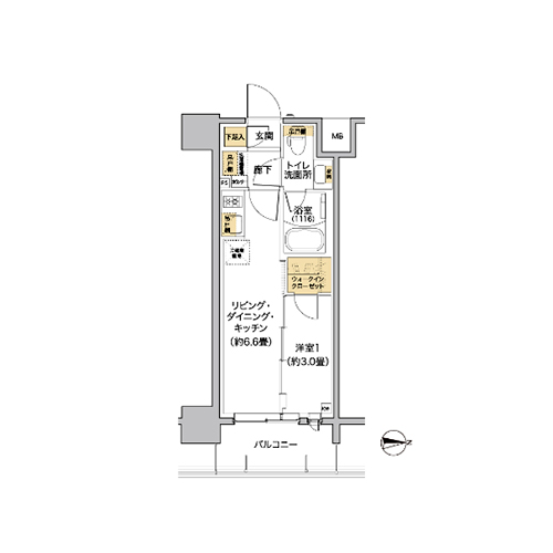 リビオメゾン芝浦(1DK[B-TYPE]：25.11㎡)の間取り画像