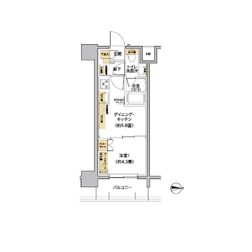 リビオメゾン芝浦(1DK[C-TYPE]：25.11㎡)の間取り画像