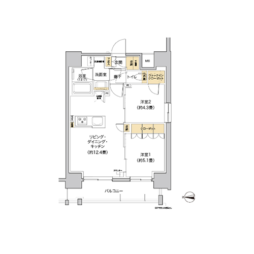 リビオメゾン芝浦(2LDK[D-TYPE]：50.23㎡)の間取り画像