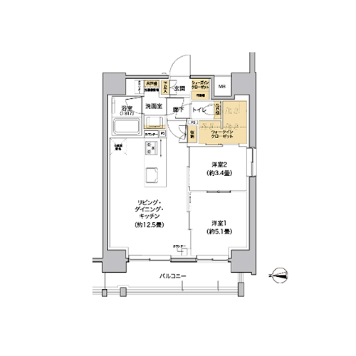 リビオメゾン芝浦(2LDK[F-TYPE]：50.23㎡)の間取り画像
