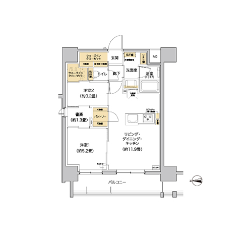 リビオメゾン芝浦(2LDK[G-TYPE]：50.23㎡)の間取り画像