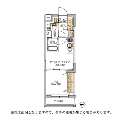 リビオメゾン湯島(1DK[A10-TYPE]：25.47㎡)の間取り画像