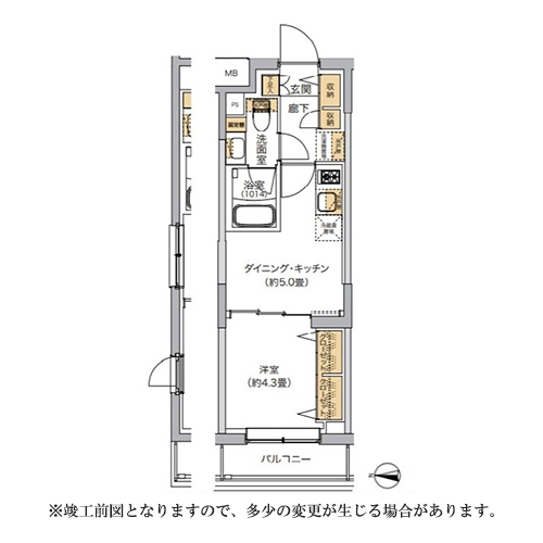 リビオメゾン湯島(1DK[A2-TYPE]：25.47㎡)の間取り画像