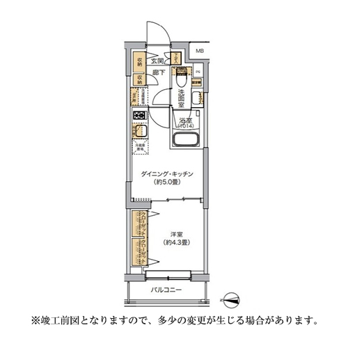 リビオメゾン湯島(1DK[A3-TYPE]：25.47㎡)の間取り画像