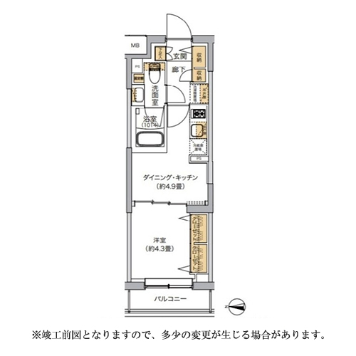 リビオメゾン湯島(1DK[A4-TYPE]：25.47㎡)の間取り画像