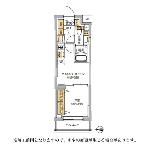 リビオメゾン湯島(1DK[A5-TYPE]：25.47㎡)の間取り画像