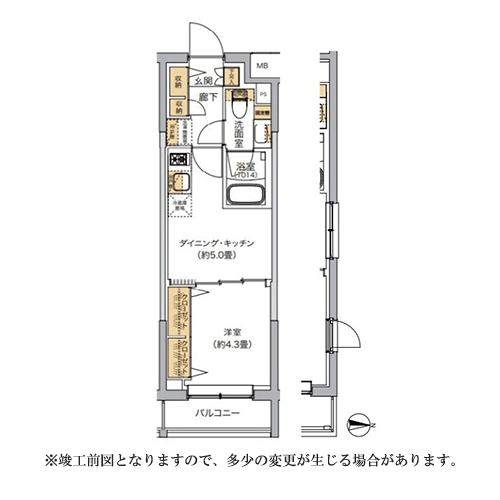 リビオメゾン湯島(1DK[A7-TYPE]：25.47㎡)の間取り画像