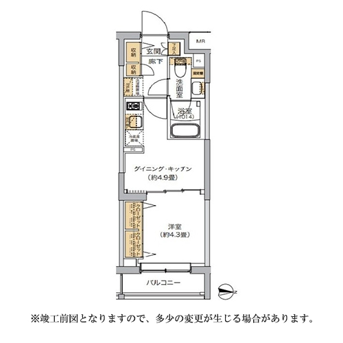 リビオメゾン湯島(1DK[A8-TYPE]：25.47㎡)の間取り画像