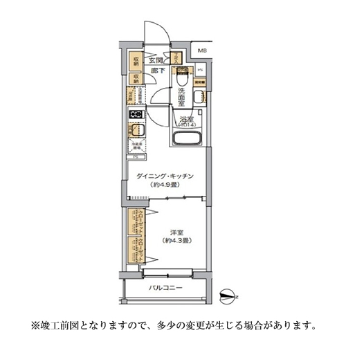 リビオメゾン湯島(1DK[A9-TYPE]：25.47㎡)の間取り画像