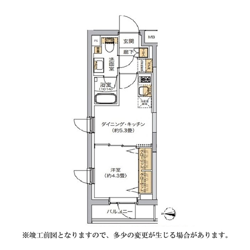 リビオメゾン湯島(1DK[A1-TYPE]：25.59㎡)の間取り画像