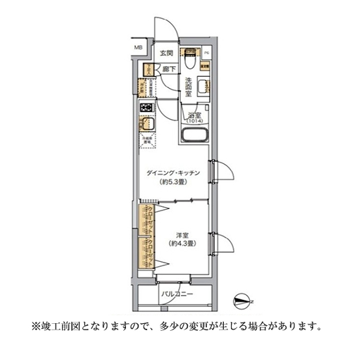 リビオメゾン湯島(1DK[A6-TYPE]：25.59㎡)の間取り画像