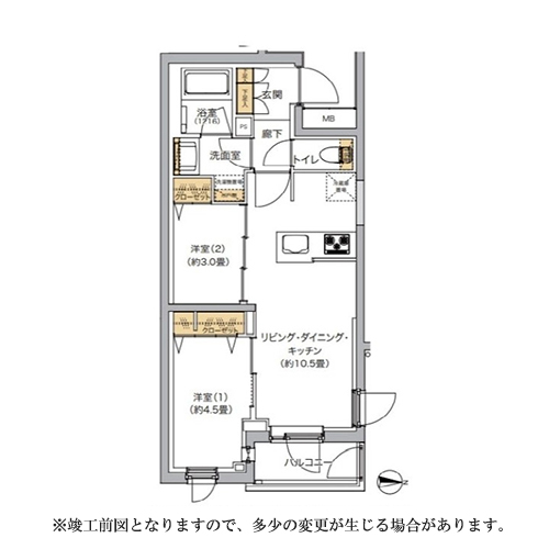 リビオメゾン湯島(2LDK[B-TYPE]：42.41㎡)の間取り画像