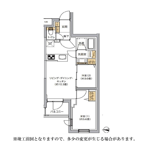 リビオメゾン湯島(2LDK[C-TYPE]：42.50㎡)の間取り画像
