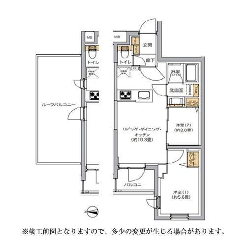 リビオメゾン湯島(2LDK+RB[C-TYPE]：42.50㎡)の間取り画像