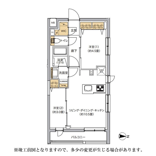 リビオメゾン湯島(2LDK[-TYPE]：43.29㎡)の間取り画像