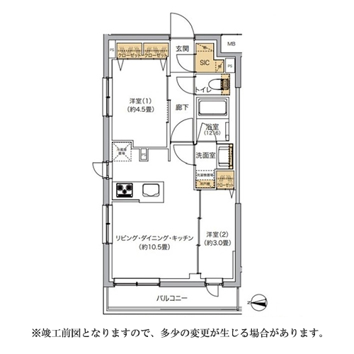 リビオメゾン湯島(2LDK[E-TYPE]：43.29㎡)の間取り画像