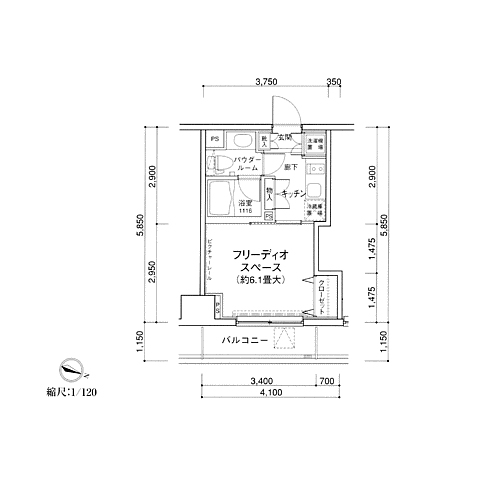 MG目黒駅前(B1-type：1K)の間取り画像