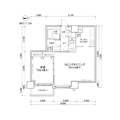 MG目黒駅前(K-type：1LDK)の間取り画像