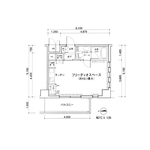 MG目黒駅前(U-type：1R)の間取り画像