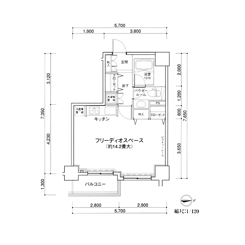 MG目黒駅前(T1-type：1R)の間取り画像