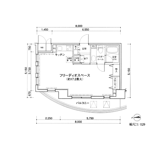 MG目黒駅前(N1-type：1R)の間取り画像