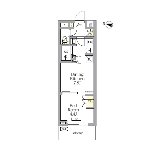 ミレーネ滝野川(1DK[Aタイプ]：27.09㎡)の間取り画像
