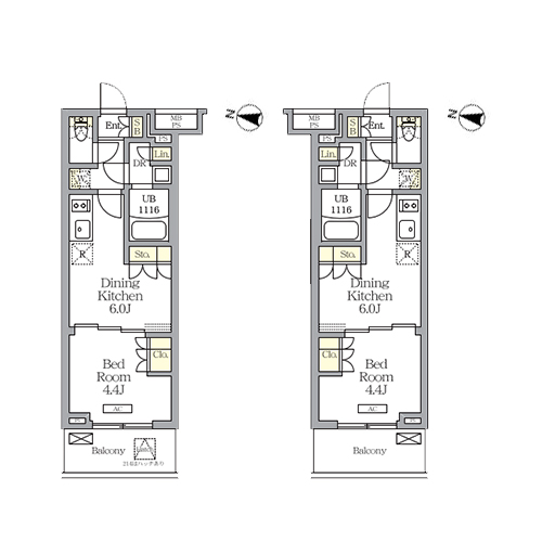 ミレーネ滝野川(1DK[C'タイプ]：27.09㎡)の間取り画像