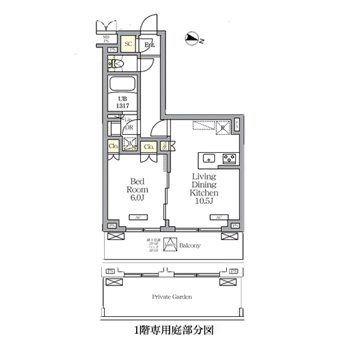 ミレーネ滝野川(1LDK[Dタイプ]：41.30㎡)の間取り画像