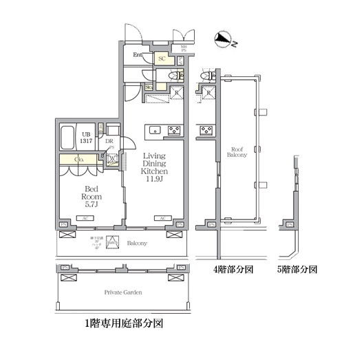ミレーネ滝野川(1LDK[Eタイプ]：42.99㎡)の間取り画像