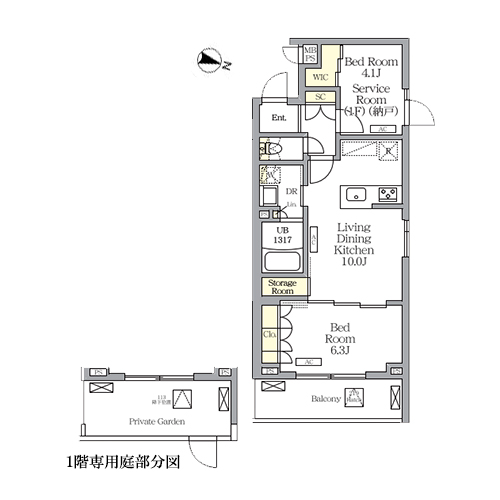 ミレーネ滝野川(1LDK[Gタイプ]：48.93㎡)の間取り画像