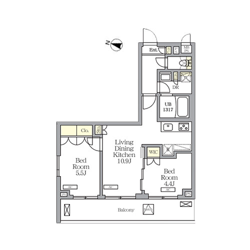 ミレーネ滝野川(2LDK[Fタイプ]：47.73㎡)の間取り画像