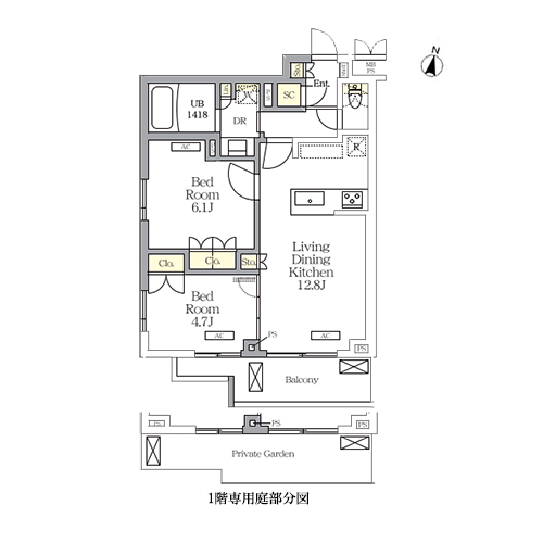 ミレーネ滝野川(2LDK[Hタイプ]：53.42㎡)の間取り画像