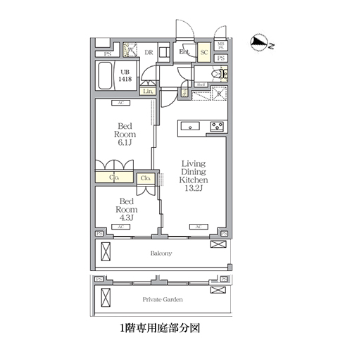ミレーネ滝野川(2LDK[Iタイプ]：54.23㎡)の間取り画像
