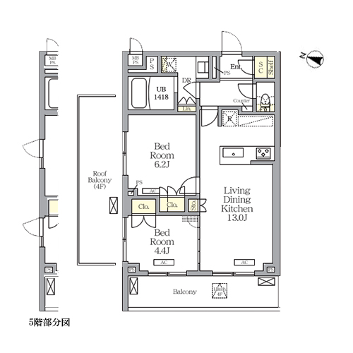 ミレーネ滝野川(2LDK[Jタイプ]：54.63㎡)の間取り画像