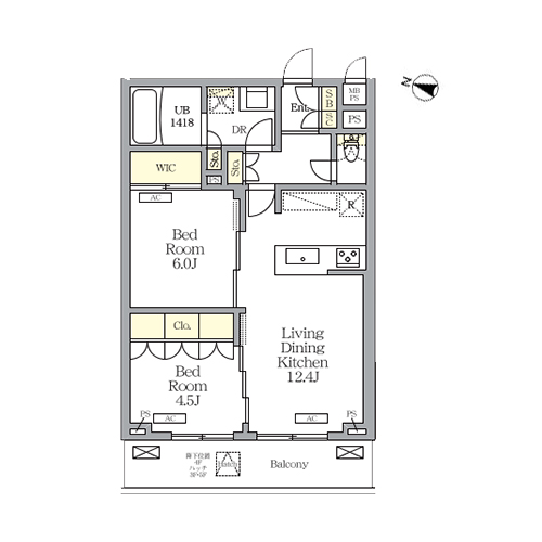 ミレーネ滝野川(2LDK[Kタイプ]：54.63㎡)の間取り画像