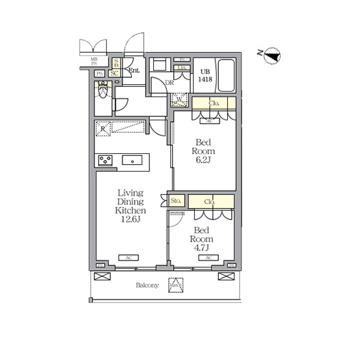 ミレーネ滝野川(2LDK[N3タイプ]：54.63㎡)の間取り画像