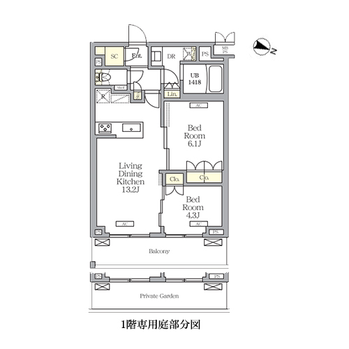 ミレーネ滝野川(2LDK[Lタイプ]：54.72㎡)の間取り画像