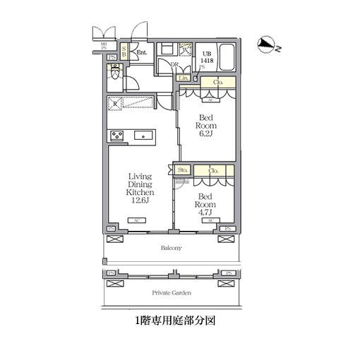 ミレーネ滝野川(2LDK[M1タイプ]：54.72㎡)の間取り画像