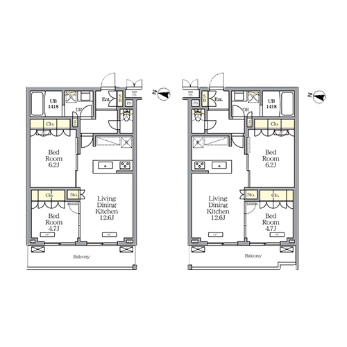 ミレーネ滝野川(2LDK[N1タイプ]：54.72㎡)の間取り画像