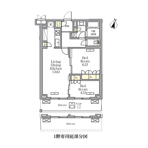 ミレーネ滝野川(2LDK[Pタイプ]：55.86㎡)の間取り画像