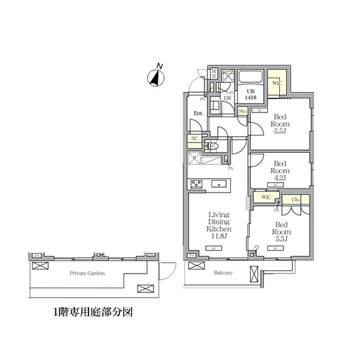 ミレーネ滝野川(3LDK[Qタイプ]：61.96㎡)の間取り画像