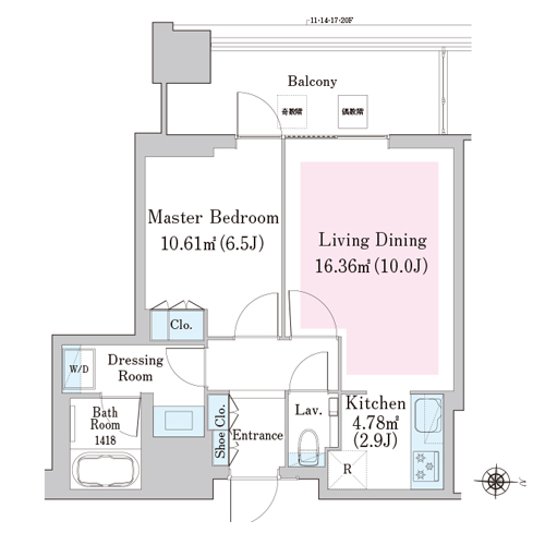 中野ステーションレジデンス(1LDK：W-50Cタイプ)の間取り画像